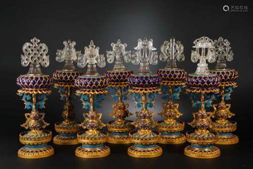 Qing Dynasty Cloisonne gilt Crystal Eight Treasures