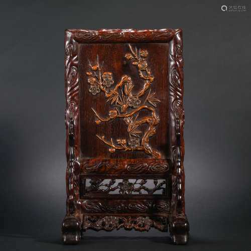 Qing Dynasty red sandalwood flower plaque