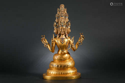 Qing dynasty gilt bronze eleven sides
Guanyin Buddha Statue