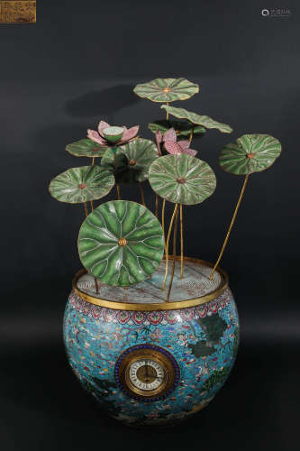 Qing Dynasty Cloisonne Crane and lotus clock