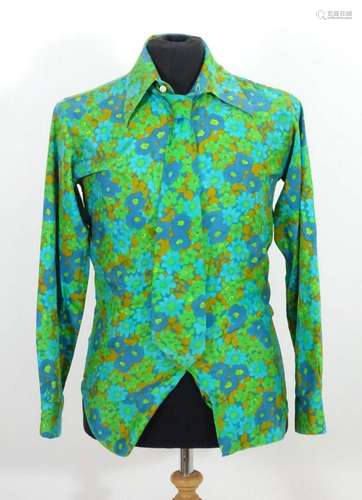 Vintage c A green and blue floral shirt with matching tie, c...