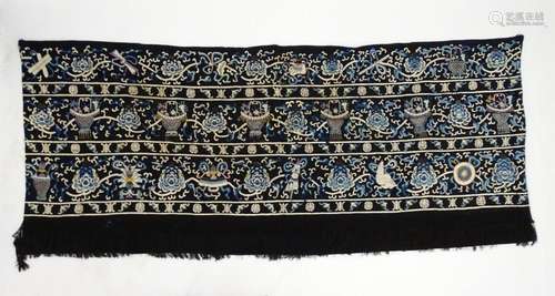 A 20thC Chinese altar cloth with embroidered decoration depi...