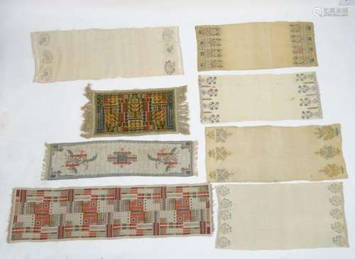 Five 19thC Turkish towels with embroidered floral and foliat...