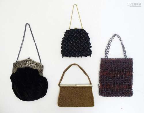 Vintage fashion accessories : Four 20thC ladies handbags / p...