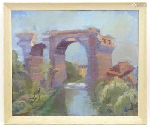 Maxwell, 20th century, Oil on canvas, A view of a viaduct / ...