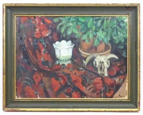 Dare, 20th century, Oil on canvas, A still life study with p...