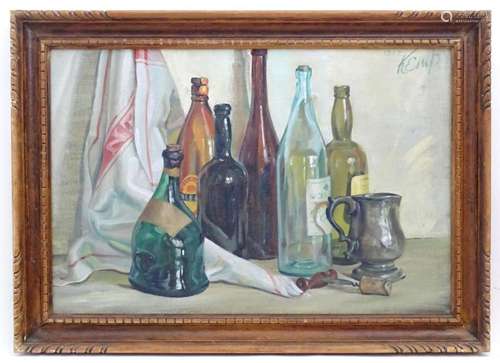 Kemp, 20th century, Oil on canvas, A still life study with g...