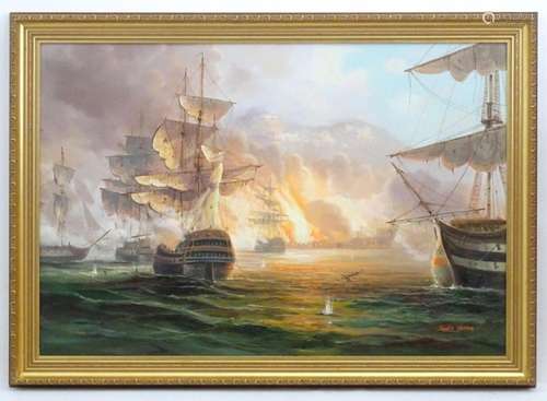 James Hardy, 20th century, Marine School, Oil on canvas laid...