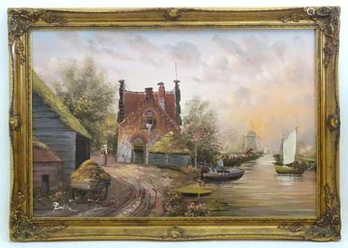 Baillie, 20th century, Oil on canvas, A Dutch river scene wi...