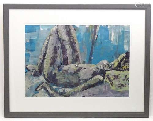 Sue Kirk, 20th century, Acrylic on paper, Lying in Turquoise...