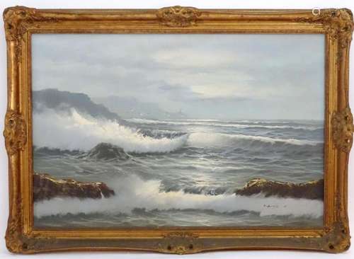 Young, 20th century, Oil on canvas, A seascape with crashing...