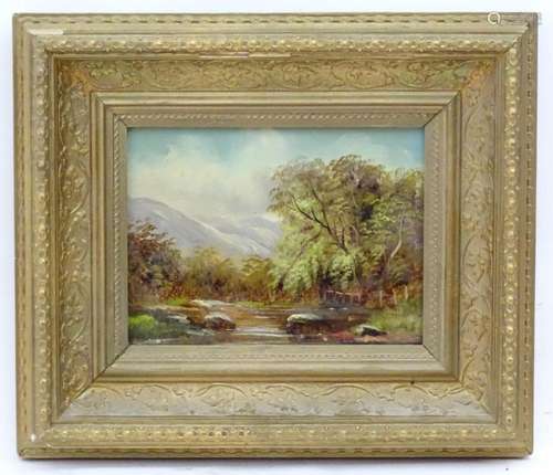 20th century, Oil on board, A mountainous landscape scene wi...