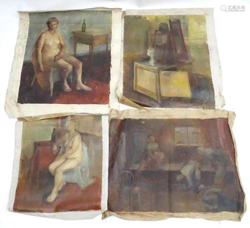 20th century, English School, Oil on canvas, Four canvases c...