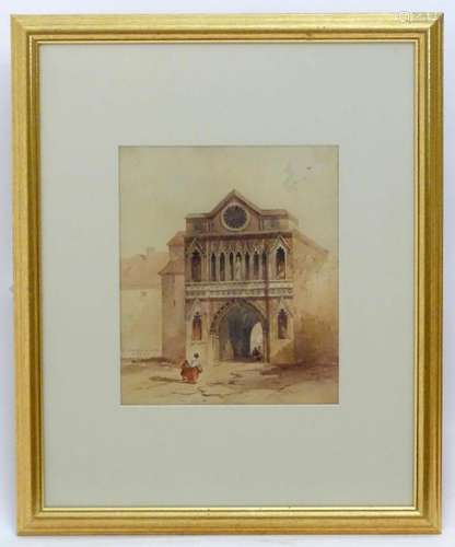 R. Warren, 19th century, Watercolour, Figures passing throug...