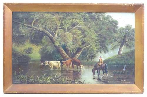 J. D. Morris, 19th century, Oil on canvas, Cattle watering i...