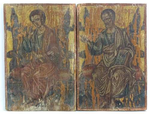 19th century, Mixed media on wood panel, Two Orthodox icons ...