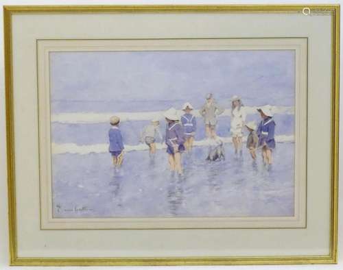 Edouard van Goethem (1857-1924), Colour print, Paddling. Fac...