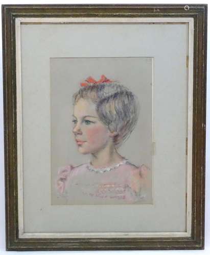 Early 20th century, Pastel, A portrait of a young girl with ...