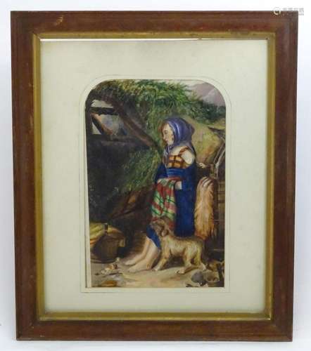 20th century, Watercolour, A portrait of a peasant girl with...