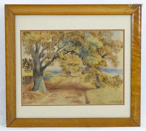 Albert Edward Ash, 19th century, Watercolour, A tree lined c...