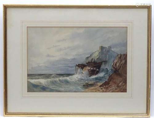 E. M. Seck, 19th century, Watercolour, Shipwreck on shore wi...