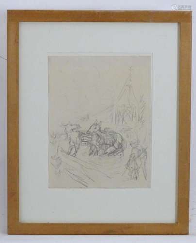 Early 20th century, Pencil on paper, A farmyard sketch with ...