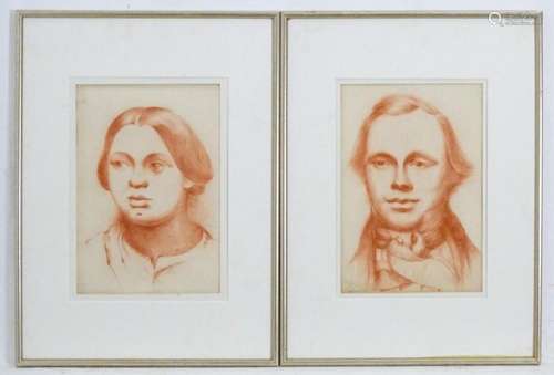 19th / 20th century, Sanguine / Red chalk on paper, A pair o...