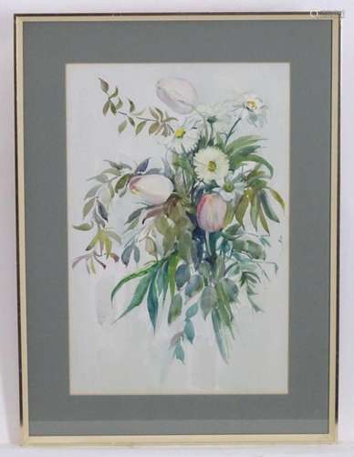 20th century, Watercolour, A still life study of flowers and...