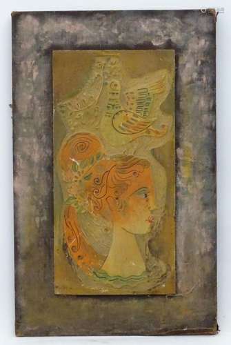 Lauretta Rix, 20th century, Carved lino block, A profile por...