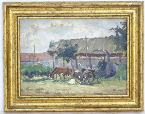 20th century, Ukrainian School, Oil on paper, A rural scene ...