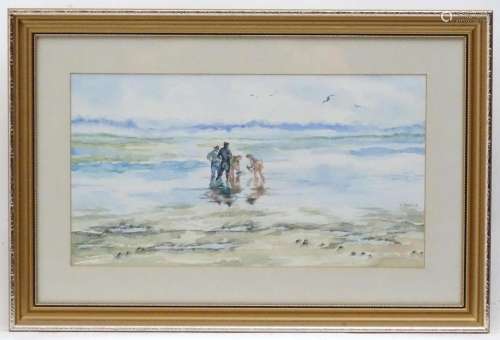 A. Dancer, 20th century, Watercolour, Cockle Pickers, A beac...
