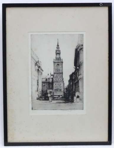 Nathanial Sparks (1880-1956), Etching, A street view with St...