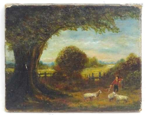 19th century, Oil on canvas, A landscape scene with a young ...