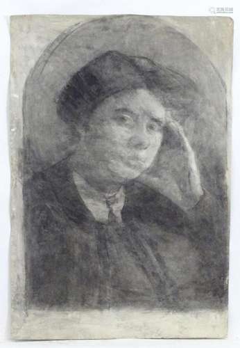 Late 19th / early 20th century, Black chalk drawing, A portr...