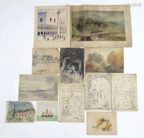 A quantity of assorted watercolours, charcoal and pencil dra...