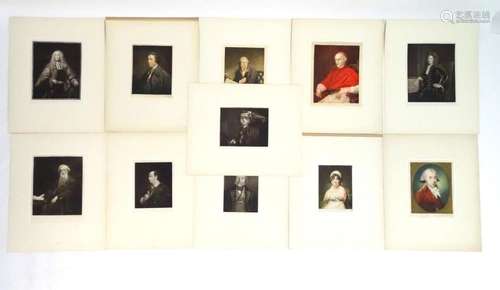 A collection of 11 mounted mezzotint portrait engravings dep...