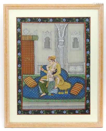 20th century, Indian School, Watercolour and gouache, Lovers...