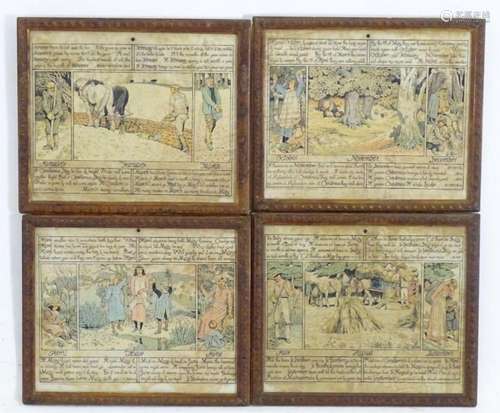 A set of four early 20th century English calendar lithograph...