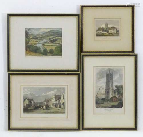 Three engravings depicting Cornwall, to include a street vie...