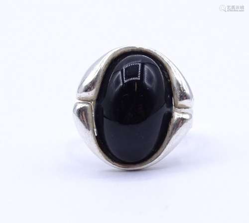 835er Silber Ring mit einen schwarzen Stein,offene Ringschie...