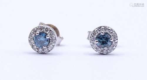 Paar WG Ohrstecker 14K (0.585) mit blauen und weißen Diamant...