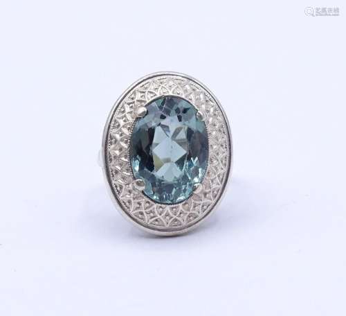Silber Ring mit einen oval facc. grünen Edelstein,Silber 0.8...