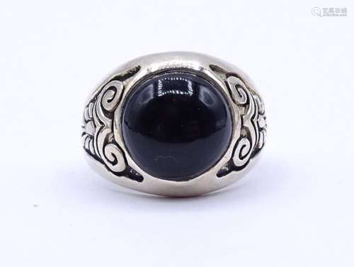 Silber Ring mit runden Onyx,Sterling Silber 0.925