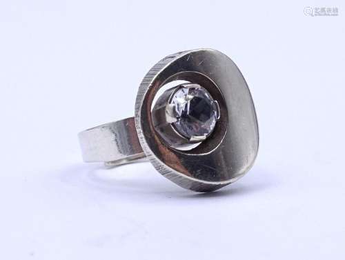 Silber Ring mit rund facc.klaren Stein, Finnland,Sterling Si...