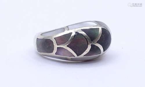 Silber Ring mit Perlmutt Einlagen,Sterling Silber 0.925