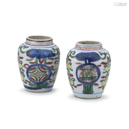 A pair of Chinese Wucai-glazed jars, late Ming Dynasty