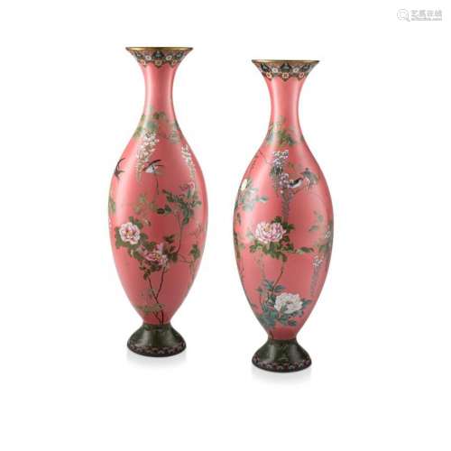 A pair of massive Japanese cloisonné vases, Meiji period, 18...
