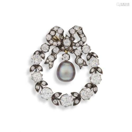 Victorian diamond and grey pearl pendant