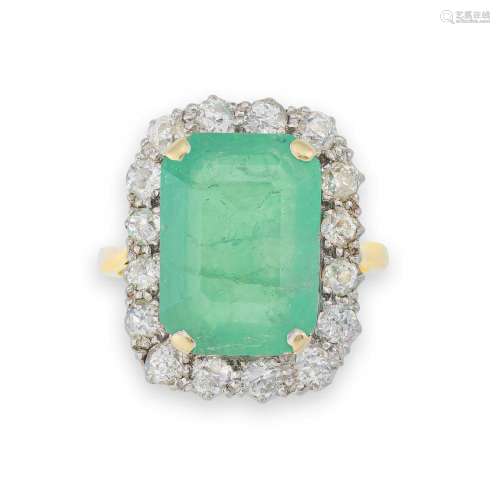 Emerald and diamond dress ring