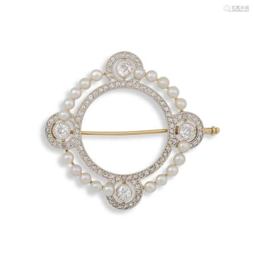 Diamond and pearl brooch, early 20th century